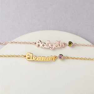 Personalized Name Bracelet with Birthstone Pendant