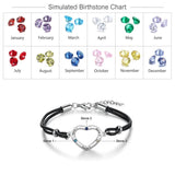 Custom Heart Bracelet with 3 Birthstones & Engraving