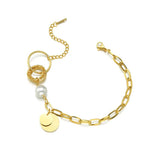 Stainless Steel Vintage Engrave Name Bracelet with Pearl 14K Splicing Chain