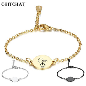 Personalized Name Bracelet Round Pendant Stainless Steel Chain ID Tag