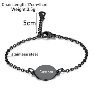 Personalized Name Bracelet Round Pendant Stainless Steel Chain ID Tag