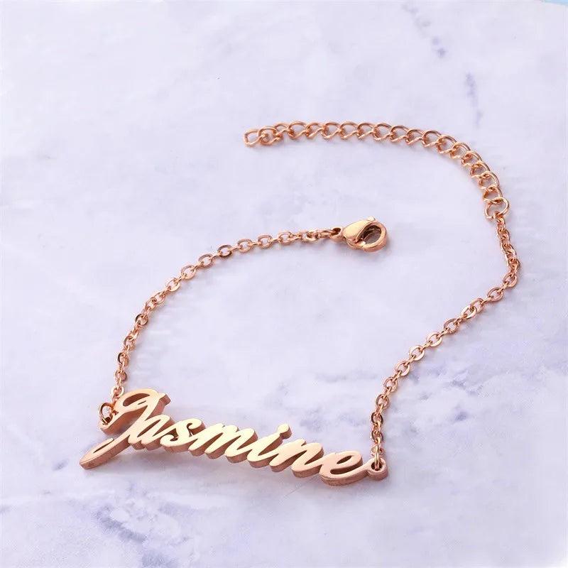 Custom Name Bracelets - Stainless Steel Charms - Engraved Handwriting Love