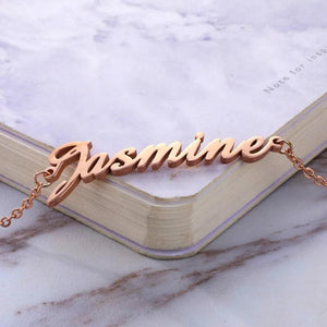 Custom Name Bracelets - Stainless Steel Charms - Engraved Handwriting Love