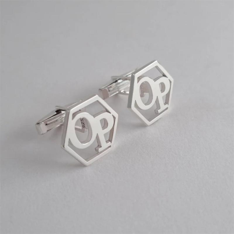 Personalized Stainless Steel Name Initials Hexagon Cuff Links