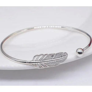 925 Silver Woman Cuff Bracelet Angel Feather Bangle Lucky Party Jewelry