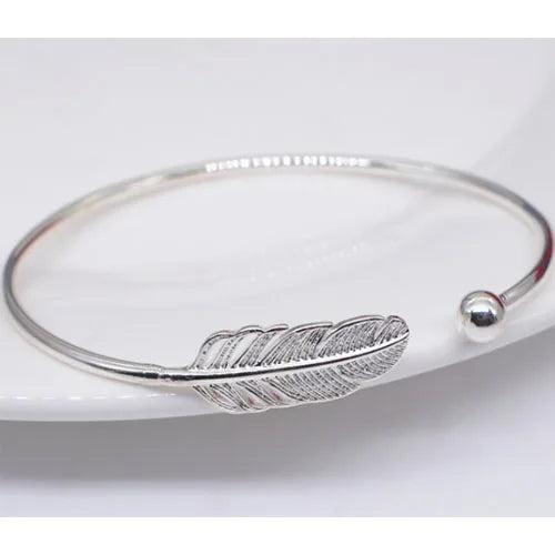 925 Silver Woman Cuff Bracelet Angel Feather Bangle Lucky Party Jewelry