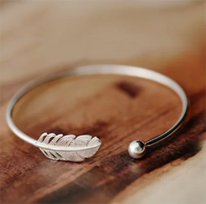 925 Silver Woman Cuff Bracelet Angel Feather Bangle Lucky Party Jewelry