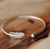 925 Silver Woman Cuff Bracelet Angel Feather Bangle Lucky Party Jewelry
