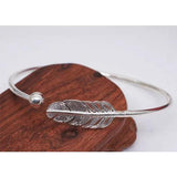 925 Silver Woman Cuff Bracelet Angel Feather Bangle Lucky Party Jewelry