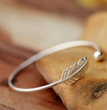 925 Silver Woman Cuff Bracelet Angel Feather Bangle Lucky Party Jewelry