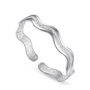 925 Silver Ripple Whirl Bracelet Cuff Bangle