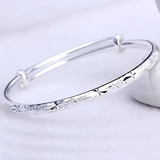 925 Silver Woman Cuff Bracelet Flower Bangle Retro Party Jewelry