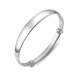925 Silver Woman Cuff Bracelet Open Thick Glossy Lucky Charm