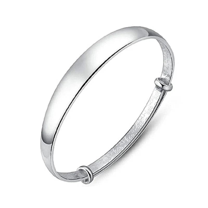925 Silver Woman Cuff Bracelet Open Thick Glossy Lucky Charm