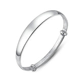 925 Silver Woman Cuff Bracelet Open Thick Glossy Lucky Charm
