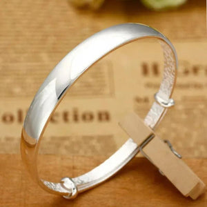 925 Silver Woman Cuff Bracelet Open Thick Glossy Lucky Charm
