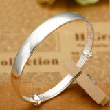 925 Silver Woman Cuff Bracelet Open Thick Glossy Lucky Charm