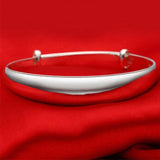 925 Silver Woman Cuff Bracelet Open Thick Glossy Lucky Charm