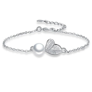 925 Silver Leaf Pearl Charms Bracelet Women
