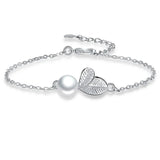 925 Silver Leaf Pearl Charms Bracelet Women
