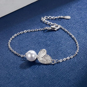 925 Silver Leaf Pearl Charms Bracelet Women