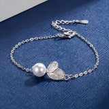 925 Silver Leaf Pearl Charms Bracelet Women