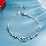 S925 Silver Purple Zircon Double Heart Bracelet