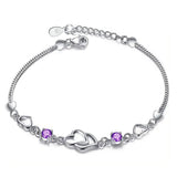 S925 Silver Purple Zircon Double Heart Bracelet