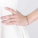 S925 Silver Purple Zircon Double Heart Bracelet