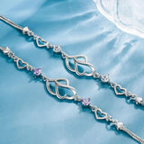 S925 Silver Purple Zircon Double Heart Bracelet