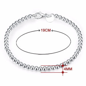 925 Silver Round Beads Charm Bracelet Women Jewelry Gift