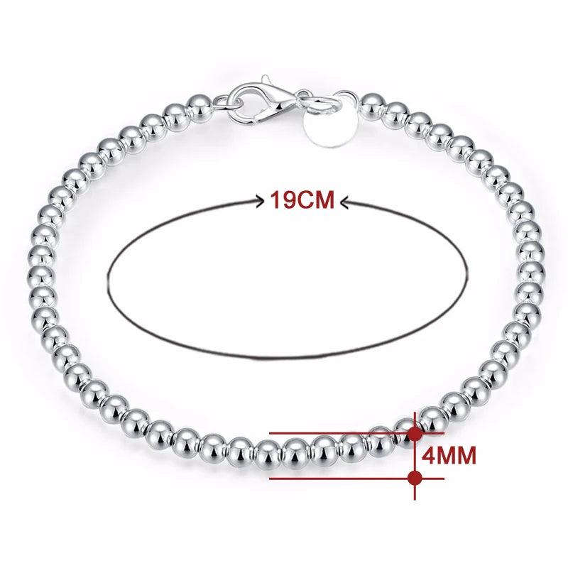 925 Silver Round Beads Charm Bracelet Women Jewelry Gift