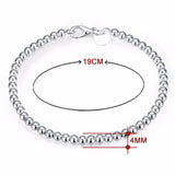 925 Silver Round Beads Charm Bracelet Women Jewelry Gift