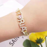 Personalized Name Bracelets Cuban Chain/Pink Stone Bangle