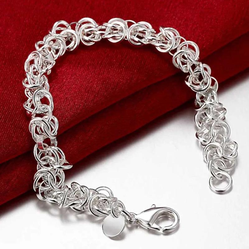 925 Silver Round Bracelet Charm Bracelets for Women Men
