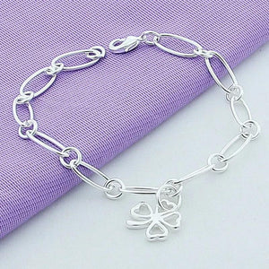 925 Silver Four-Leaf Clover Bracelet For Women