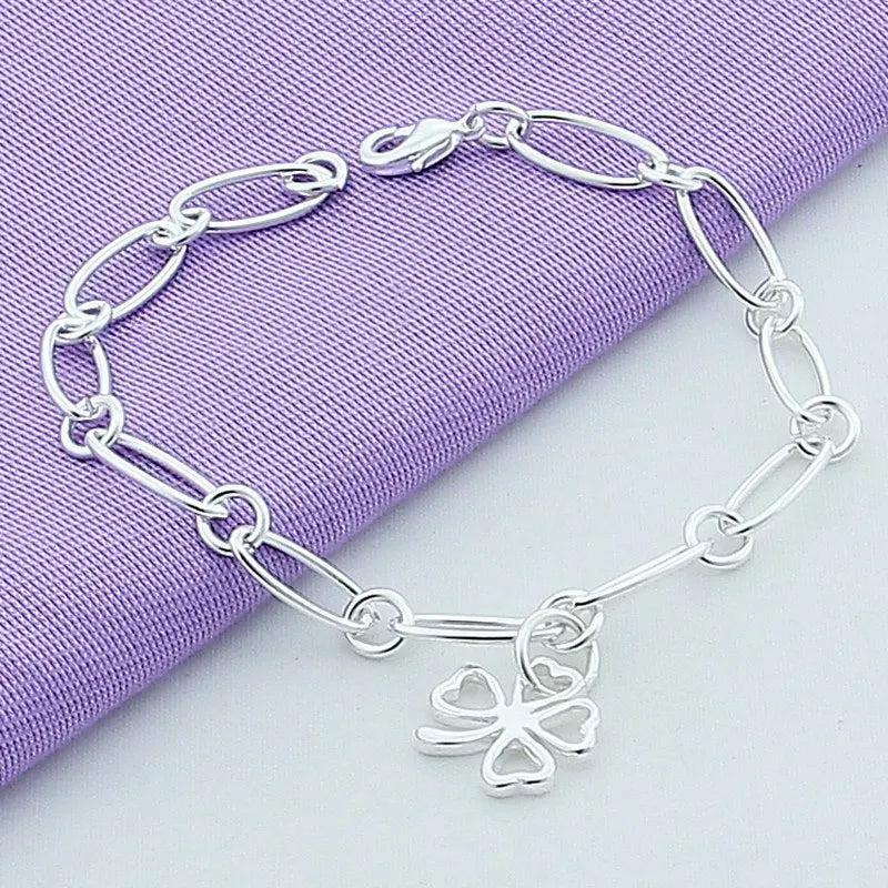 925 Silver Four-Leaf Clover Bracelet For Women