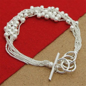 925 Silver Bracelet 6 Thread Sand Beads Charm Jewelry