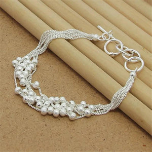 925 Silver Bracelet 6 Thread Sand Beads Charm Jewelry