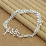 925 Silver Bracelet 6 Thread Sand Beads Charm Jewelry