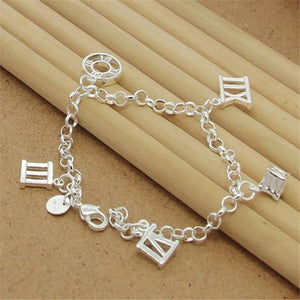 925 Sterling Silver Roman Numerals Bracelet 8 inch for Women