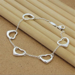 925 Silver Heart-Shaped Chain Bracelet for Women