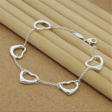 925 Silver Heart-Shaped Chain Bracelet for Women