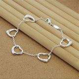 925 Silver Heart-Shaped Chain Bracelet for Women