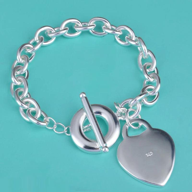 925 Sterling Silver Love Pendant Bracelet for Men and Women
