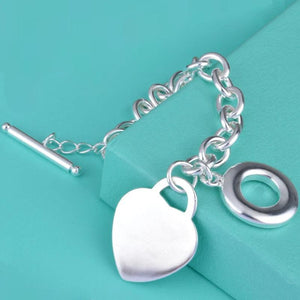 925 Sterling Silver Love Pendant Bracelet for Men and Women