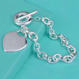 925 Sterling Silver Love Pendant Bracelet for Men and Women