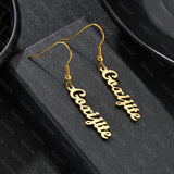 Goxijite Vertical Name Earrings Stainless Steel Sideway Letter Earrings
