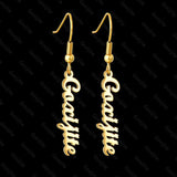 Goxijite Vertical Name Earrings Stainless Steel Sideway Letter Earrings