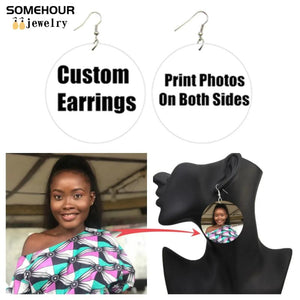 African Wooden Drop Earrings Customized Round Wood Ear Dangle